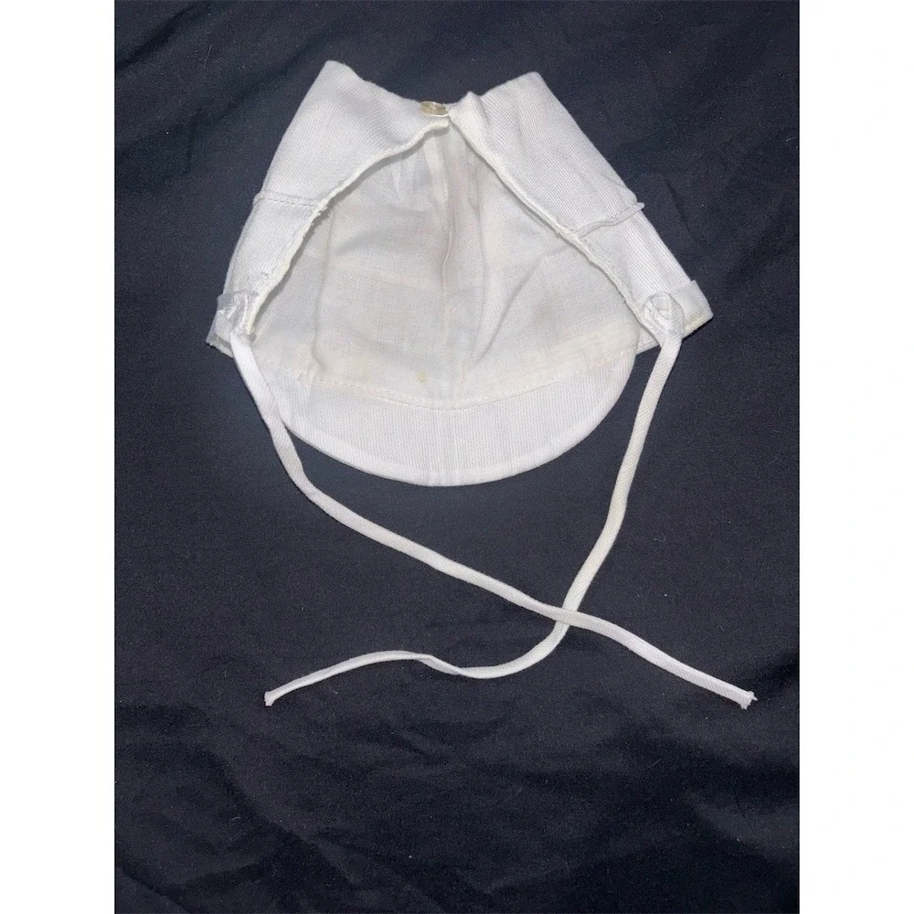 Petit Ami Baby Boy Bonnet Cap White Brim Chin Ties Vintage 1960s 1970s heirloom